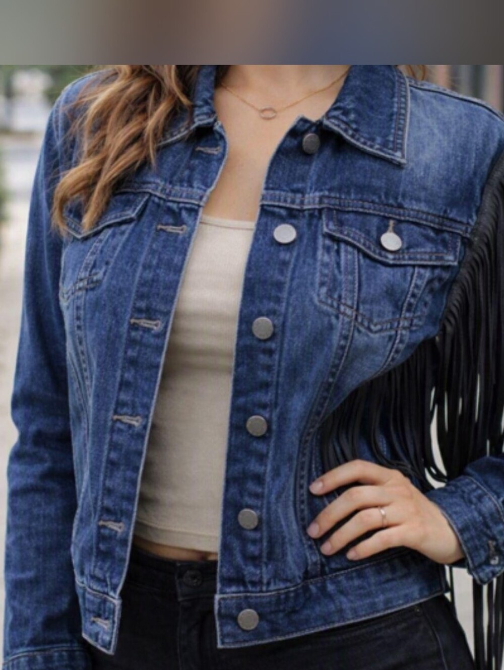 William Rast Dark Blue Denim Jacket with Fringe